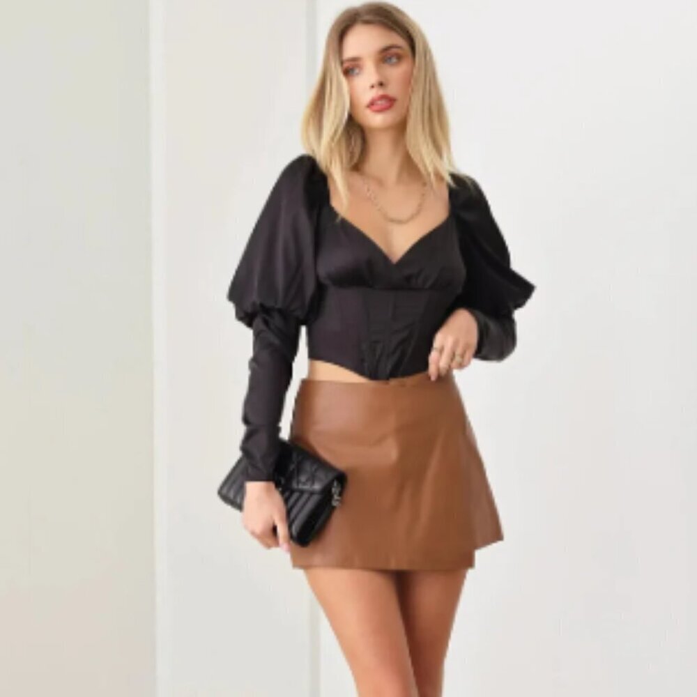 Long Puff Sleeve Corset Crop Top